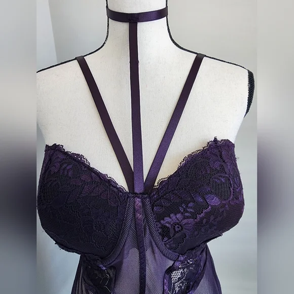 1x Dreamgirl Dark Purple Lingerie Set - Picture 2 of 6